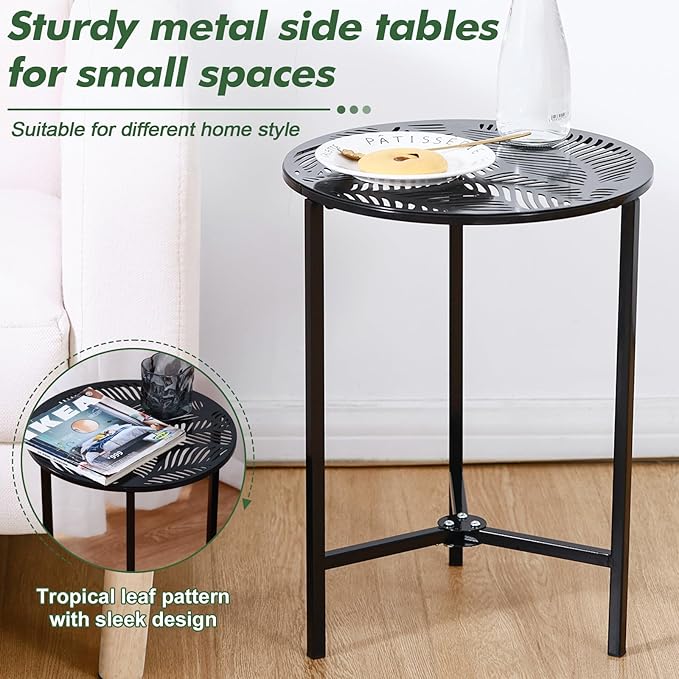 2 Packs 13" Metal Outdoor Side Tables Small Black Outside End Table - Image 5