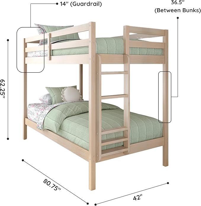 Grain & Grove Bear Twin Over Twin Bunk Bed, Sturdy Bunk Bed Frame - Image 2