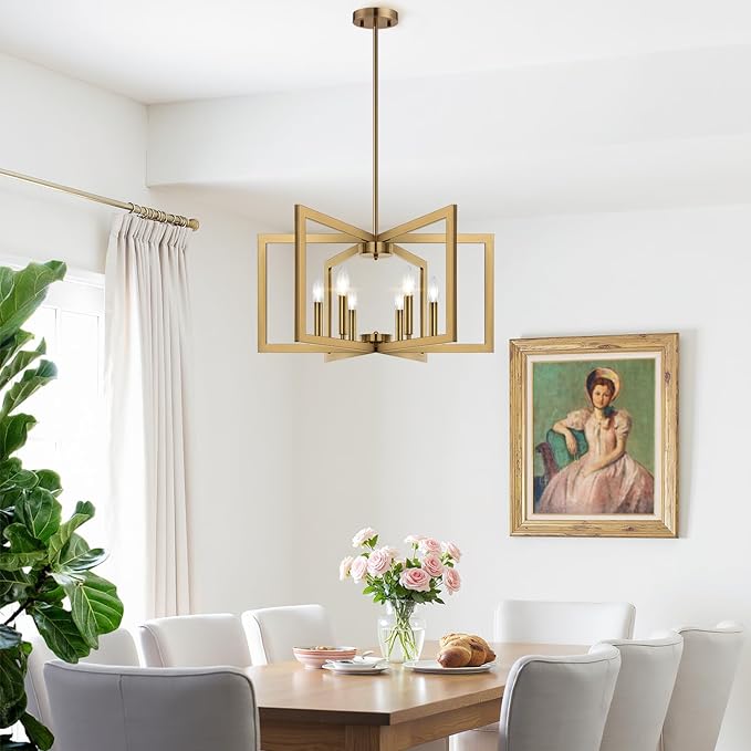 25" Modern Brass Chandelier for Dining Room, Geometric Brass Dining Room Light - Image 8