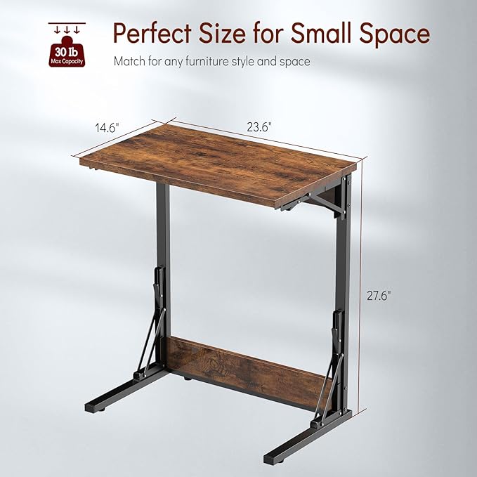 Tatub 24" Folding C Shaped End Table Set of 2, Small Sofa Side Laptop Desk - Image 3
