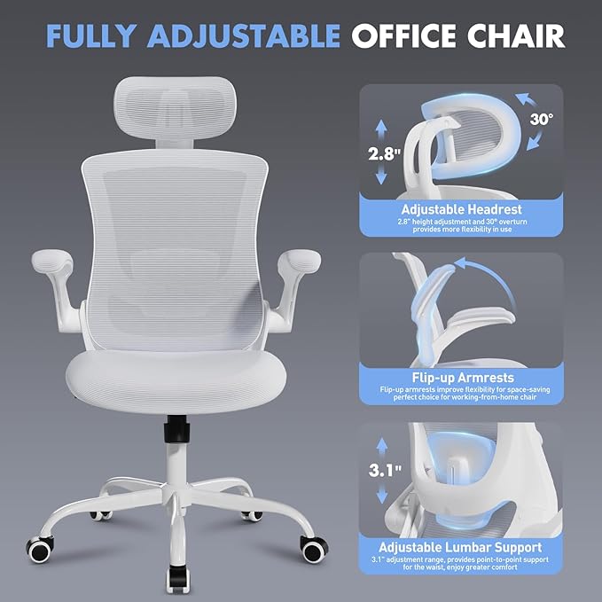 High Back Office Chair with Adjustable Lumbar Support & Headrest, Ergonomic - Image 6