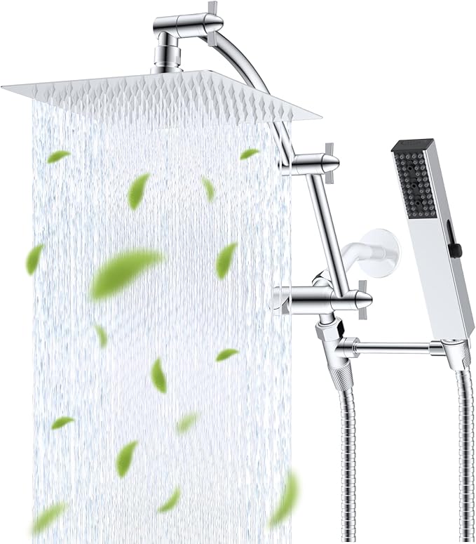 Hibbent All Metal 8'' Rainfall Shower Head, Square Shower Head Combo, High by Hibbent
