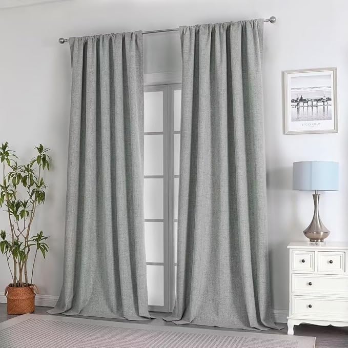 Joydeco Natural Linen Curtains 120 inch Length 2 Panels Set Burg 100% Blackout - Image 7