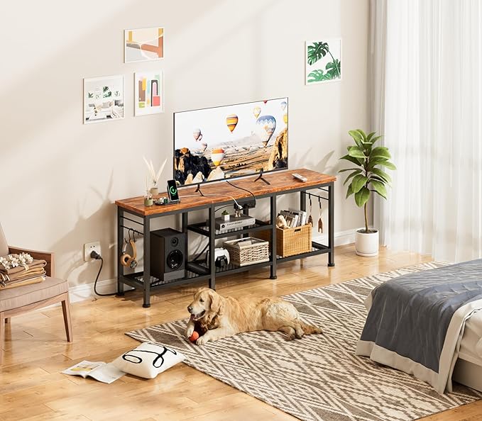 Furologee TV Stand with Power Outlets, Entertainment Center with Open Storage - Image 5