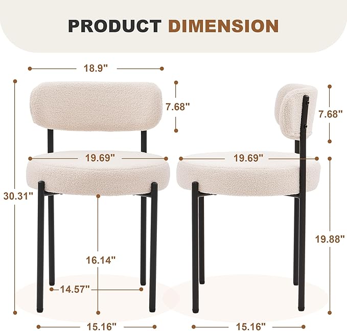 Dining Chairs Set of 4, Curved Backrest Upholstered Dining Room Chairs - Image 2