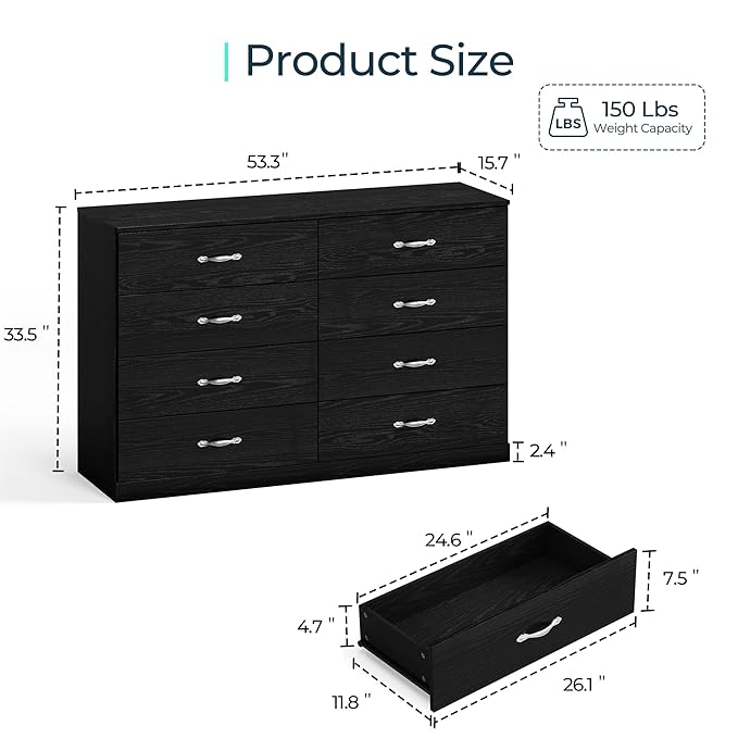 LINSY HOME 8 Drawer Dresser for Bedroom, Modern TV Stand Dressers - Image 2