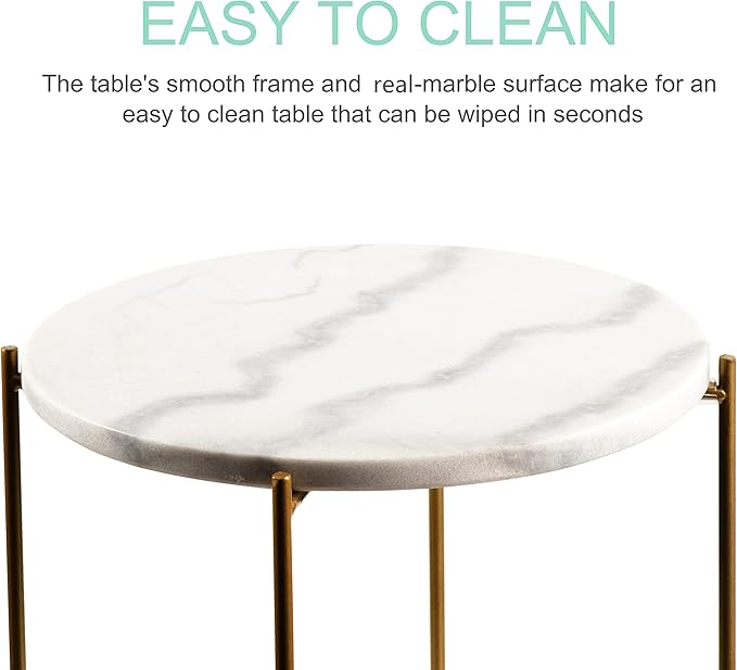 Real Marble top Gold Metal Round 15 in Side End Table - Image 4