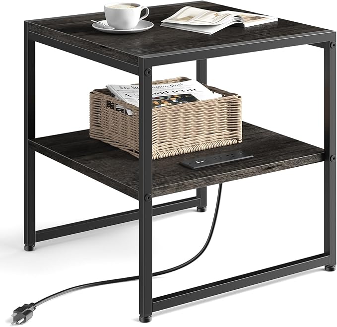 Tatub 20" End Table with Charging Station, Industrial Square Side Table with by Tatub