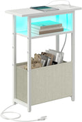 Narrow Side Table with Charging Station, LED End Table by Unknown