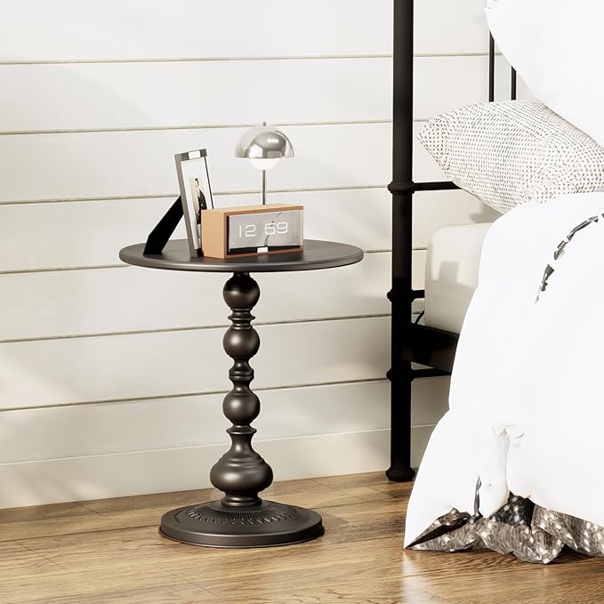 XIV Metal Small Round Side End Table, Vintage Matte Coffee Drink Cocktail Table - Image 7