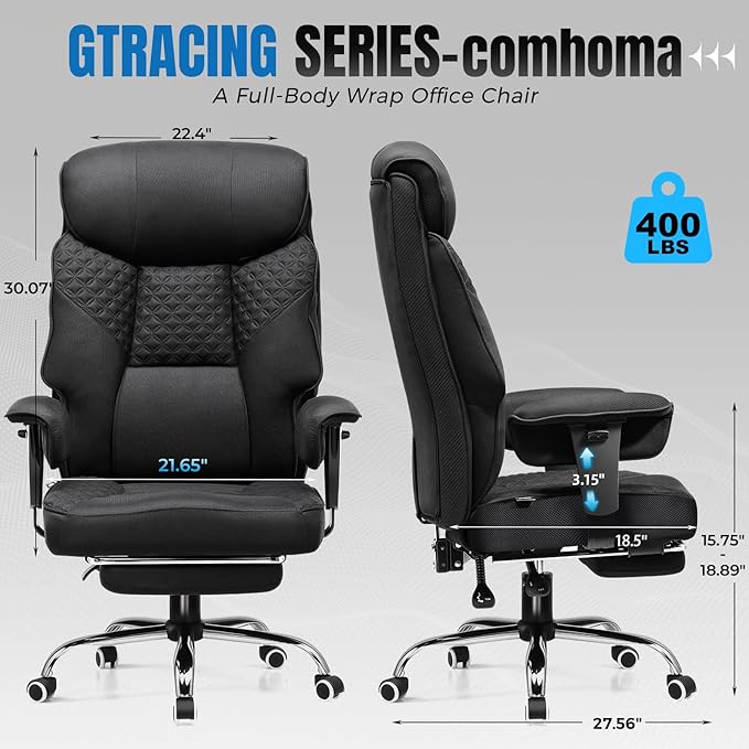 GTRACING Big and Tall Office Chair 400LBS Wide Ergonomic Fabric Deluxe - Image 2