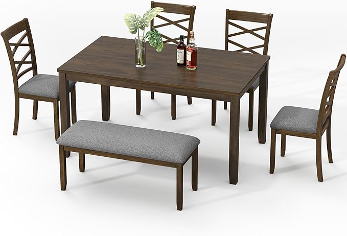 6-Piece Solid Wood Dining Table Set, Includes 1 Dining Table, 4 Upholstered - Image 7