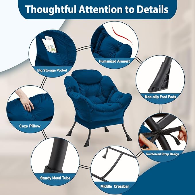 Lazy Chair Thick Padded, Comfy Velvet Accent Lounge Chair - Image 6