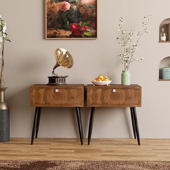 COSIEST End Tables Set of 2, Mid Century Modern Nightstands, Wood Bedside Tables - Image 2