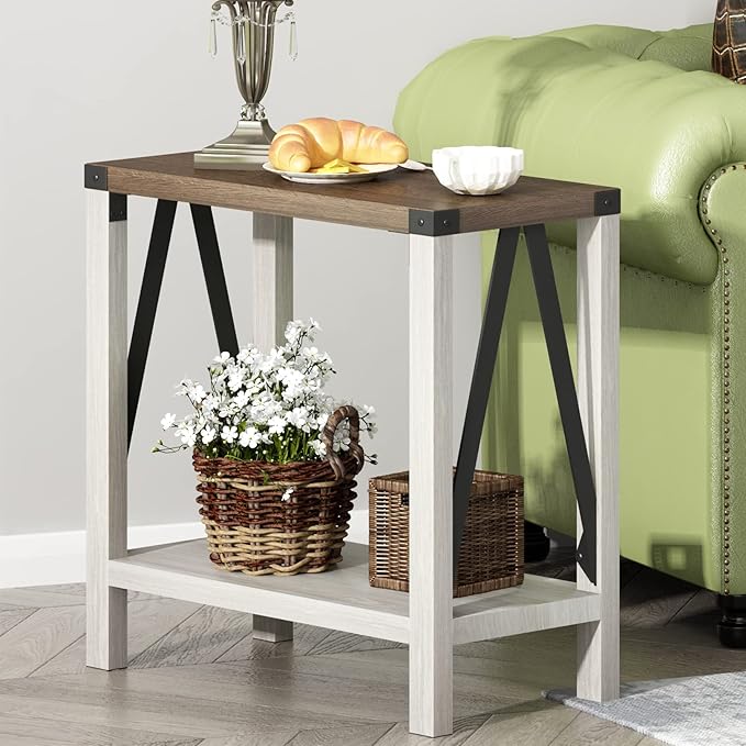 ChooChoo Farmhouse End Table for Small Spaces, Narrow Side End Table by ChooChoo