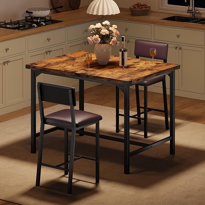 IDEALHOUSE Dining Table Set for 2 w/Counter Height Table & 2 Upholstered Bar - Image 3