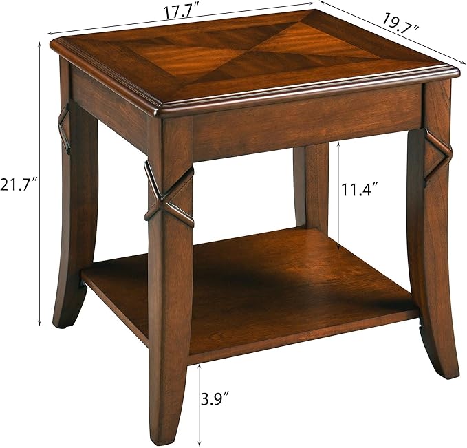 Solid Wood Side Table with Storage Shelf, Cherry Wood End Tables Living Room - Image 2