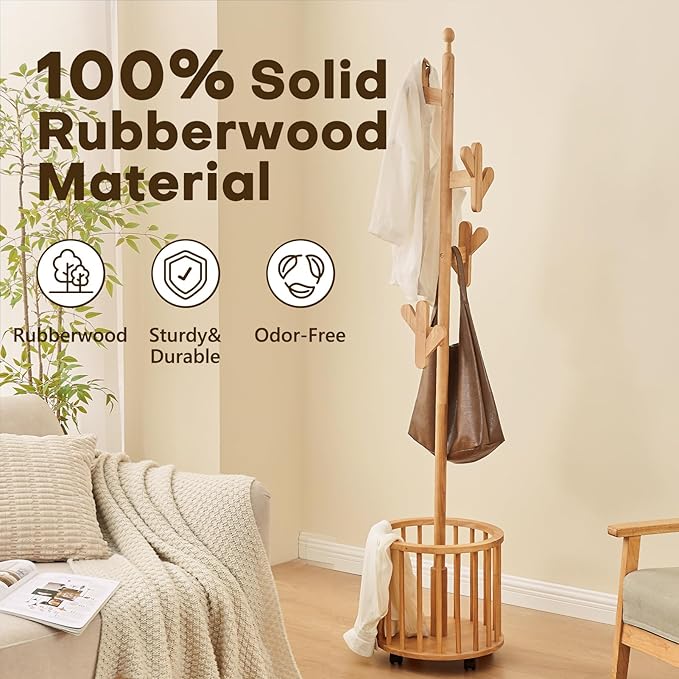 CozyDH Solid Wood Coat Rack Freestanding - Image 5