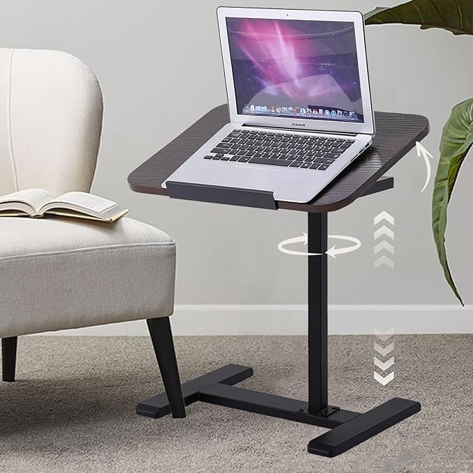 Solid Wood C-Shaped Side Table, 360° Rotating TV Tray Table, Height-Adjustable by Windpost