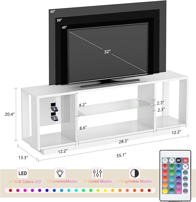 DlandHome LED TV Stand for TVs up to 60inch, Entertainment Center - Image 4