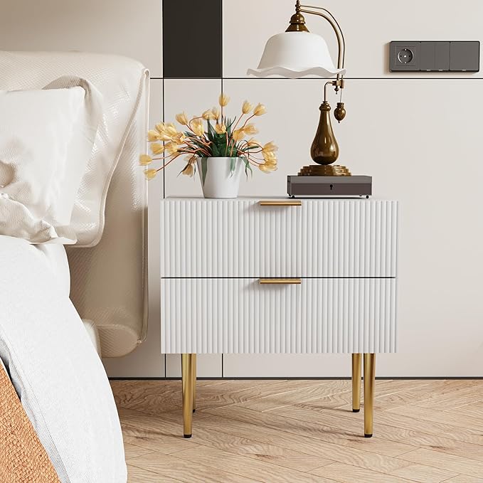 White Nightstand for Bedroom, Fluted Night Stand Set of 2, Mid Century Modern - Image 4