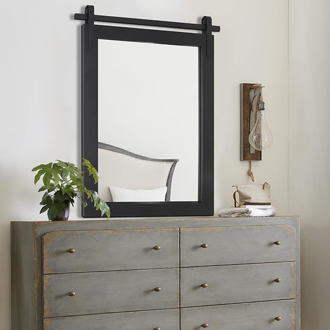 Black Farmhouse Mirror for Wall, 18x26INCH Wood Framed Square Bathroom Mirrors - Image 9