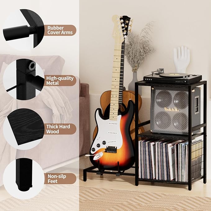 End Table with Guitar Stand, Record Player Stand, Vinyl Records Storage - Image 5