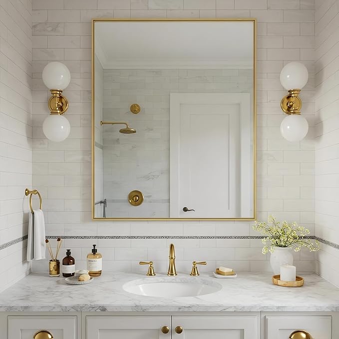 24x30 Inch Brass Bathroom Mirror - Image 3
