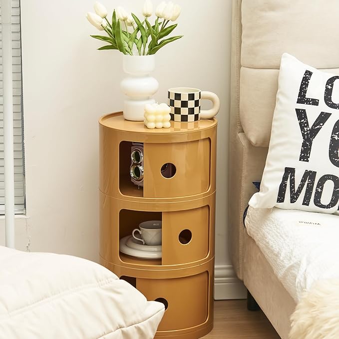 Round Nightstand with 3 Drawers, Modern Style Side Table - Image 6