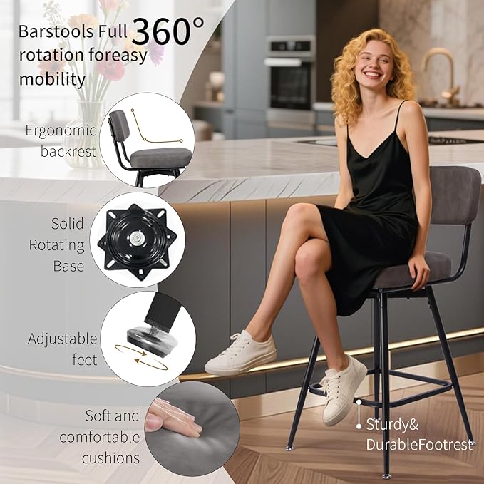 Swivel Counter Height Bar Stools Set of 2, Faux Leather Bar Stools - Image 5