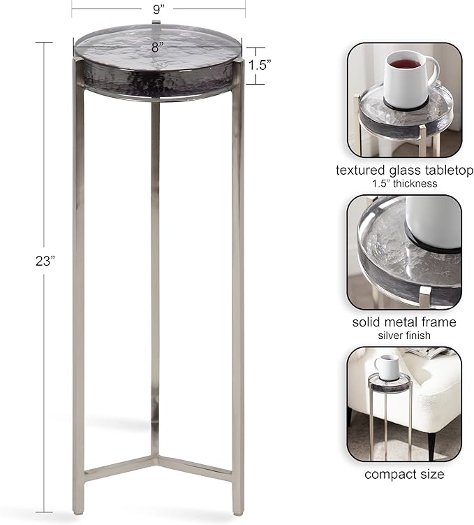 Kate and Laurel Aguilar Modern Drink Table, Detailed Glass Accent Table - Image 3