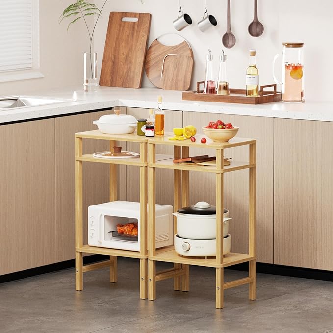 28in Tall Bamboo Side Table Set of 2, 3-Tier Small Narrow End Table - Image 9