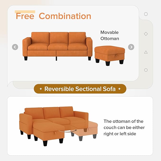 ZeeFu Convertible Sectional Sofa Couch, Classic 3 Seat L-Shaped Sofa Set - Image 8