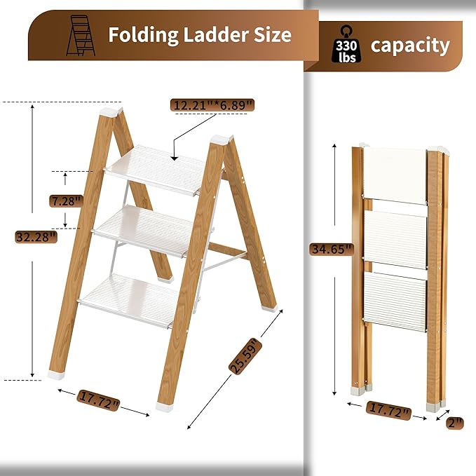 3 Step Ladder, Portable Step Ladder Folding, Lightweight Step Ladder - Image 4