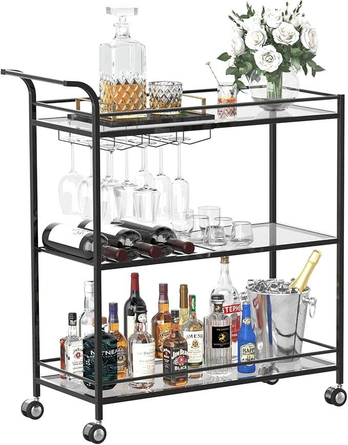 Black Bar Cart, Home Bar Serving Cart - Image 8