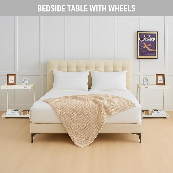 CozyDH Adjustable C Shaped End Table, Rolling Side Table Solid Wood TV Sofa - Image 7