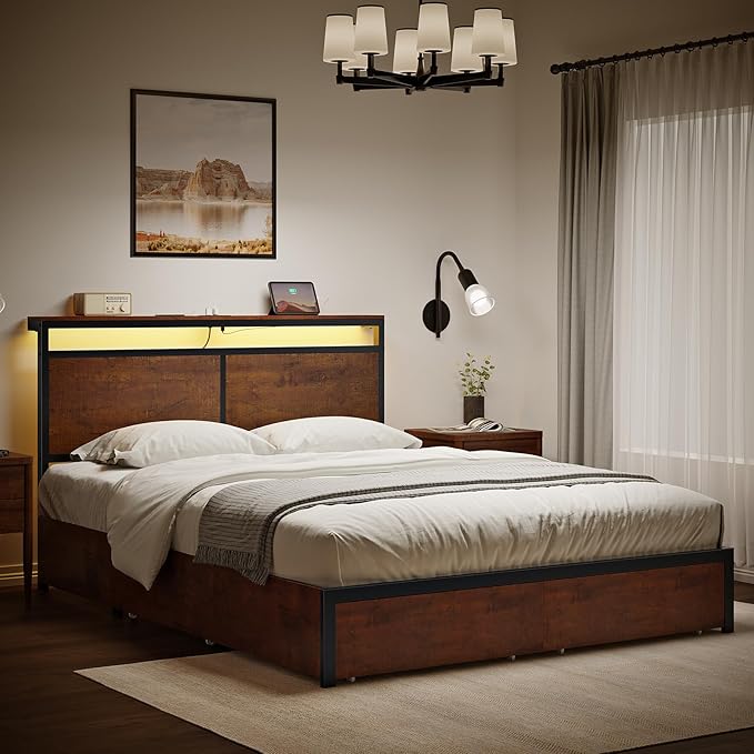 Full Bed Frame with Storage Headboard and 4 Drawers Bed Frame Full Size with - Image 6