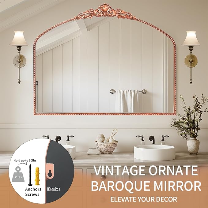 G-LEAF Vintage Baroque Mirror 40"X30", Victorian Antique Farmhouse Mirror - Image 5