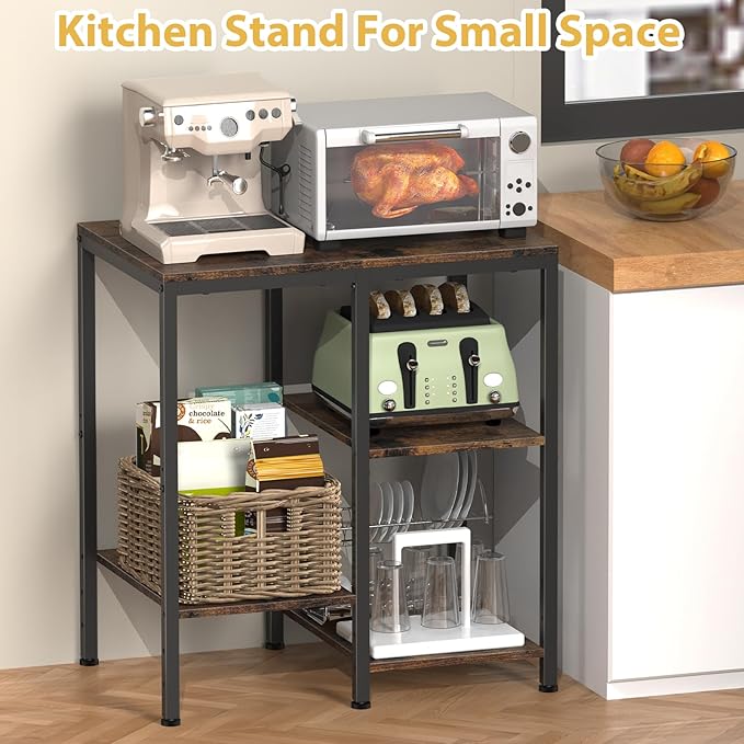Kitchen Microwave Stand, 4-Tier Adjustable Bakers Rack, Space-Saving Metal - Image 4