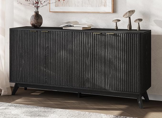 Buffet Cabinet with Storage, Fluted Multifunctional Storage Cabinet with 4 Doors - Image 7