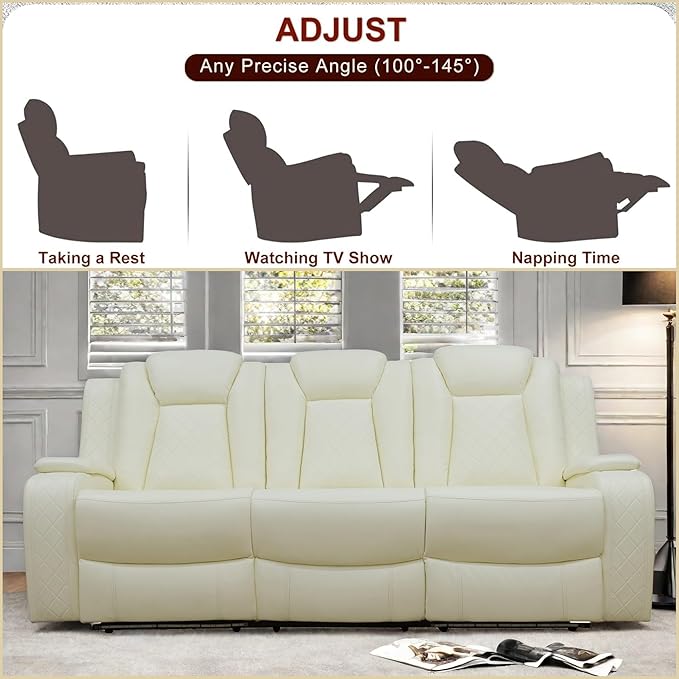Leather Recliner Sofa Couch, 3-Seater Home Theater Seating Reclining Sofa - Image 5