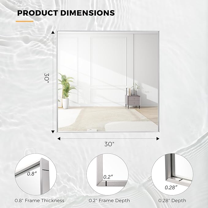 30x30 Inch Nickel Bathroom Mirror - Image 9