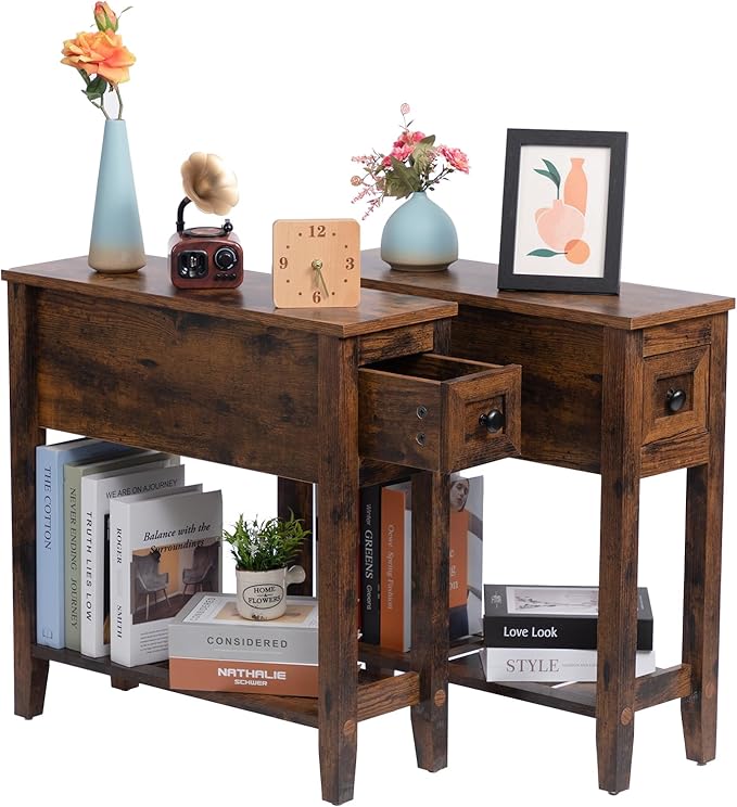 Brown 2 Pack Chairside Narrow End Table by LUSUOWLZ