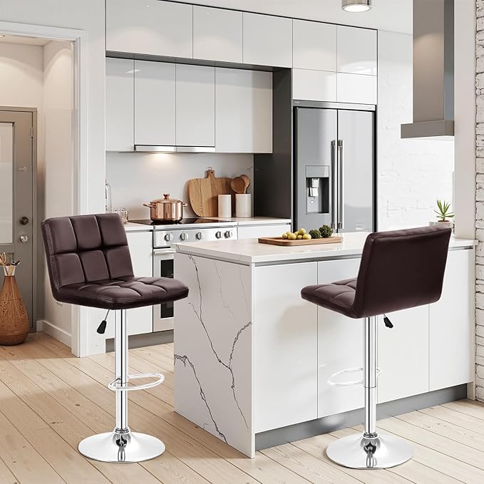 BestOffice Bar Stools Set of 2, Adjustable PU Leather Swivel Barstools - Image 2