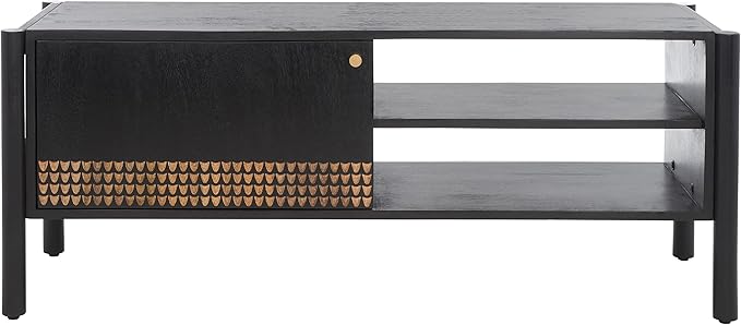 SAFAVIEH Home Collection Errington Black/Gold Accents Solid Wood 2-Shelf Media - Image 2