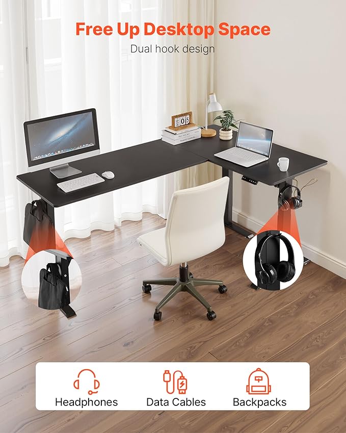 VEVOR L Shaped Standing Desk 71 x 47 inch, 3 Memory Height Adjustable, Electric - Image 7