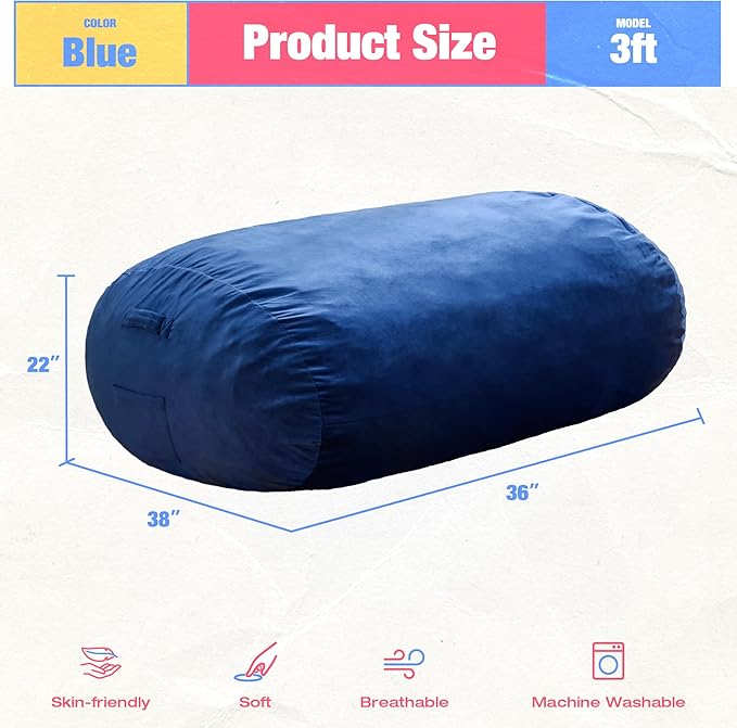 Hobestluk 3FT Bean Bag Chair Large Beanbag - Image 2