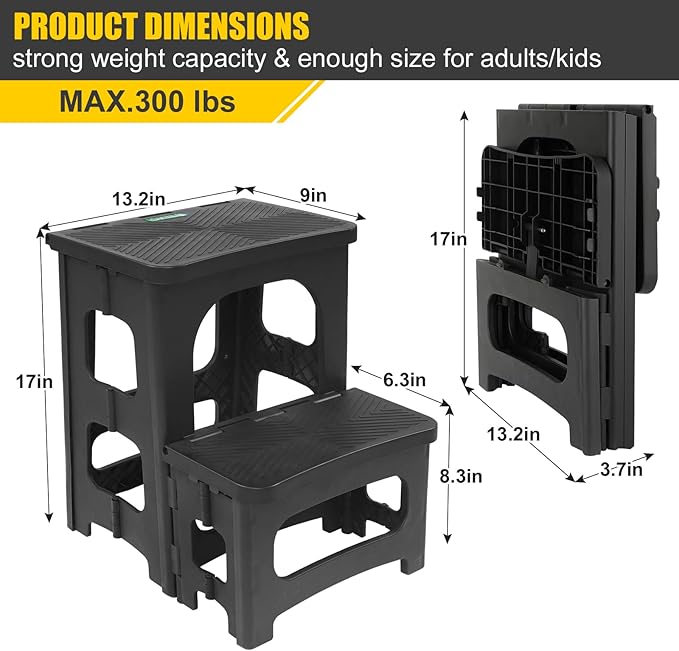Folding 2-Step Stool for Adults Kids Non-Slip Collapsible Portable Step Stool - Image 2