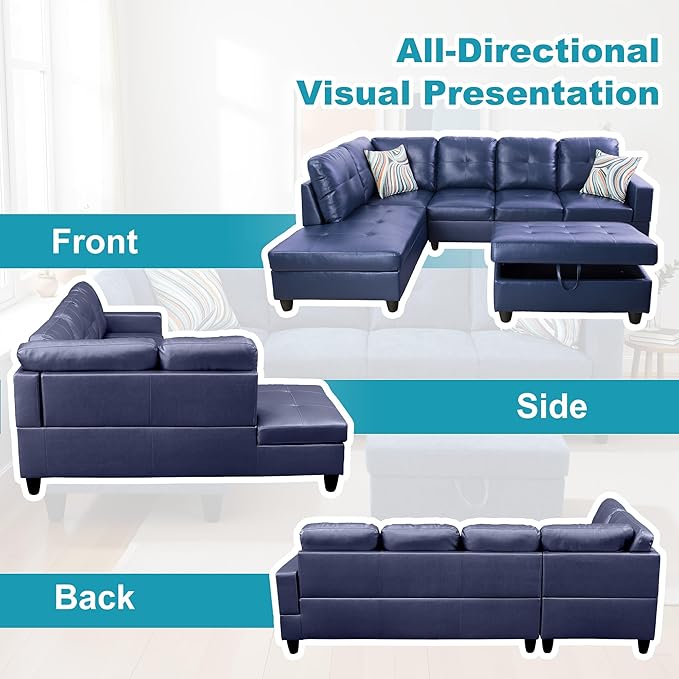 L Shaped Couch PU Leather Sectional Couch Upholstered 3 Pieces Sofas - Image 6