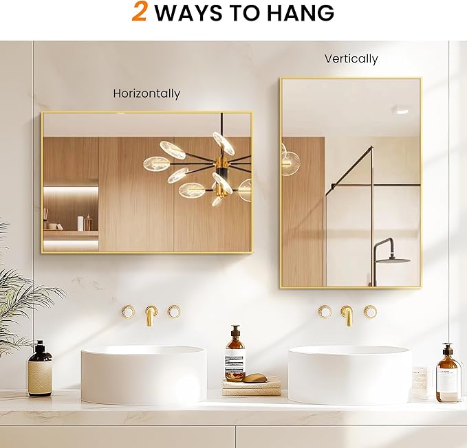Bathroom Vanity Mirror for Wall, HD Shatterproof Glass, Hangs Horizontally or - Image 7